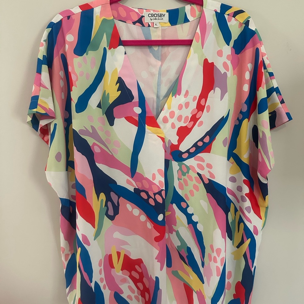 Crosby by Mollie Burch Tunic Women's Colorful Abstract Top blouse XL Martha EUC